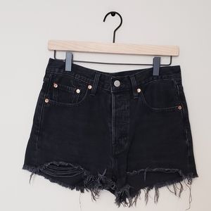 Levi 501 Black Distressed Jean Shorts Size 27